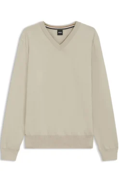 V-neck sweater in cotton with logo embroidery