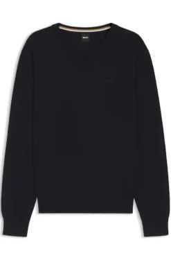 V-neck sweater in cotton with logo embroidery