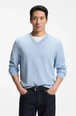 V-neck sweater in cotton with logo embroidery
