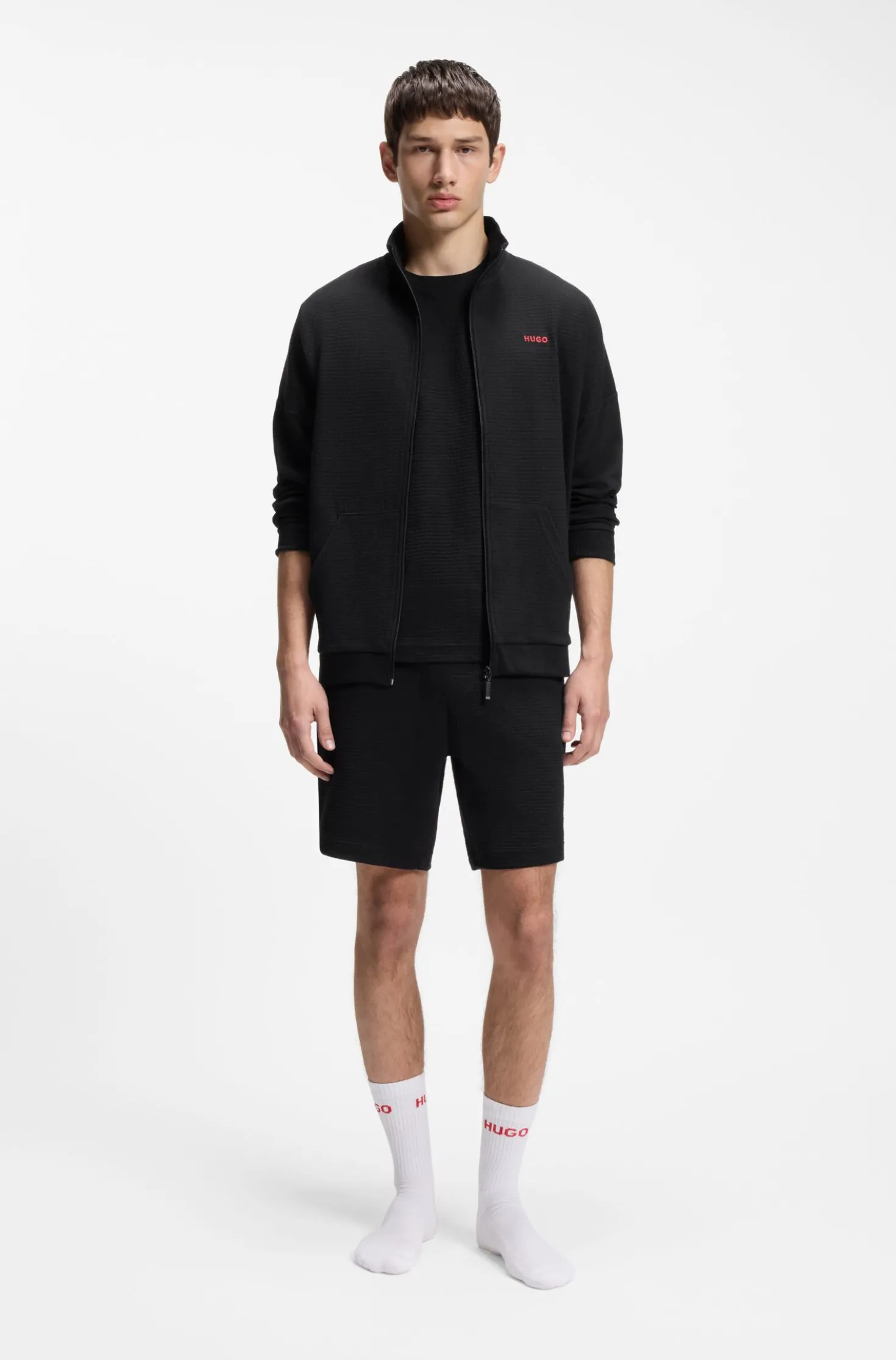 Waffle-structured pyjama shorts with embroidered logo