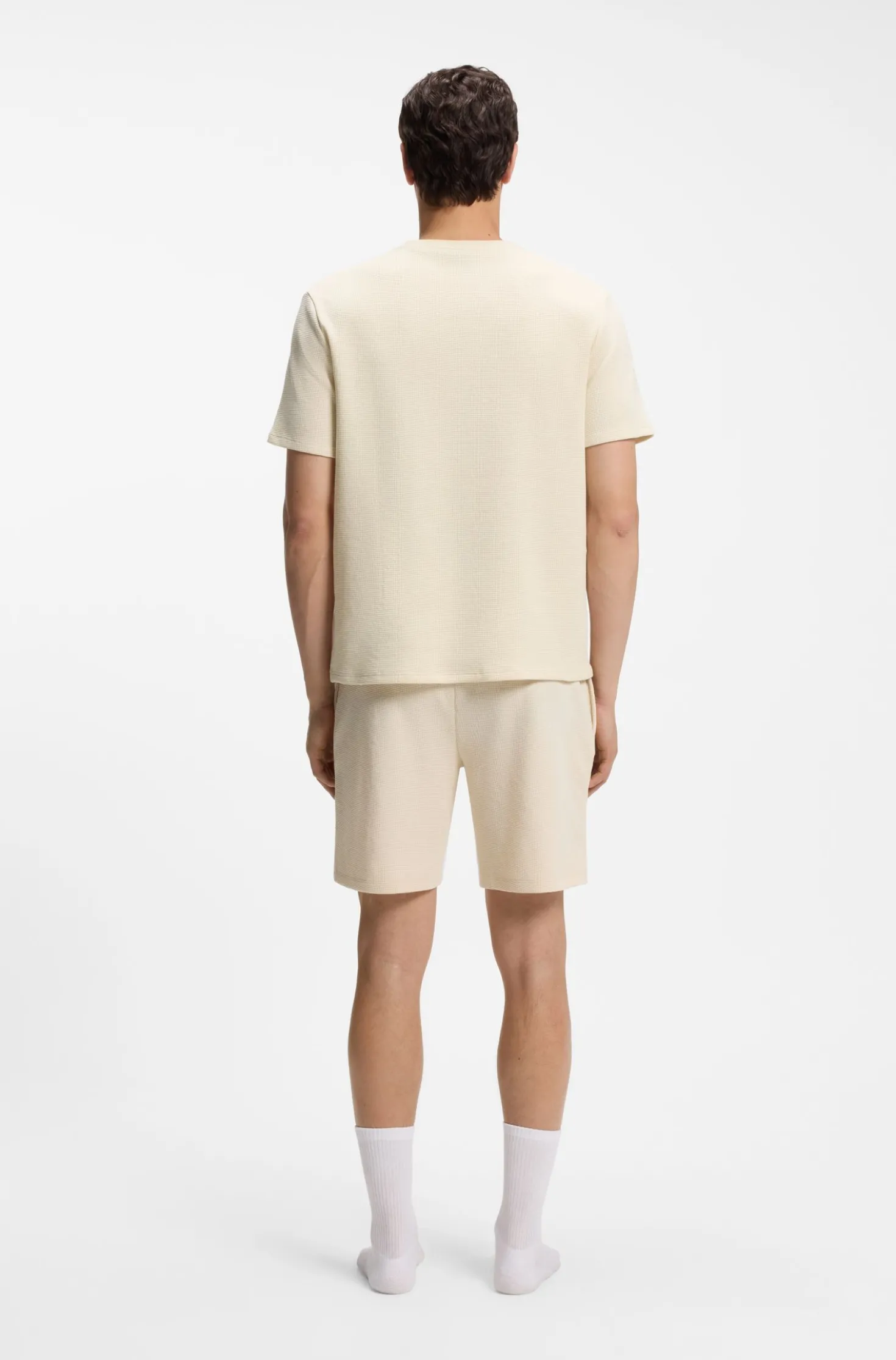 Waffle-structured pyjama T-shirt with embroidered logo