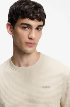 Waffle-structured pyjama T-shirt with embroidered logo