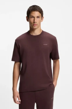 Waffle-structured pyjama T-shirt with embroidered logo