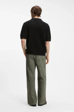Waffle-structure knit polo with Johnny collar