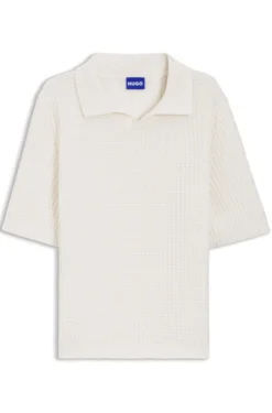 Waffle-structure knit polo with Johnny collar