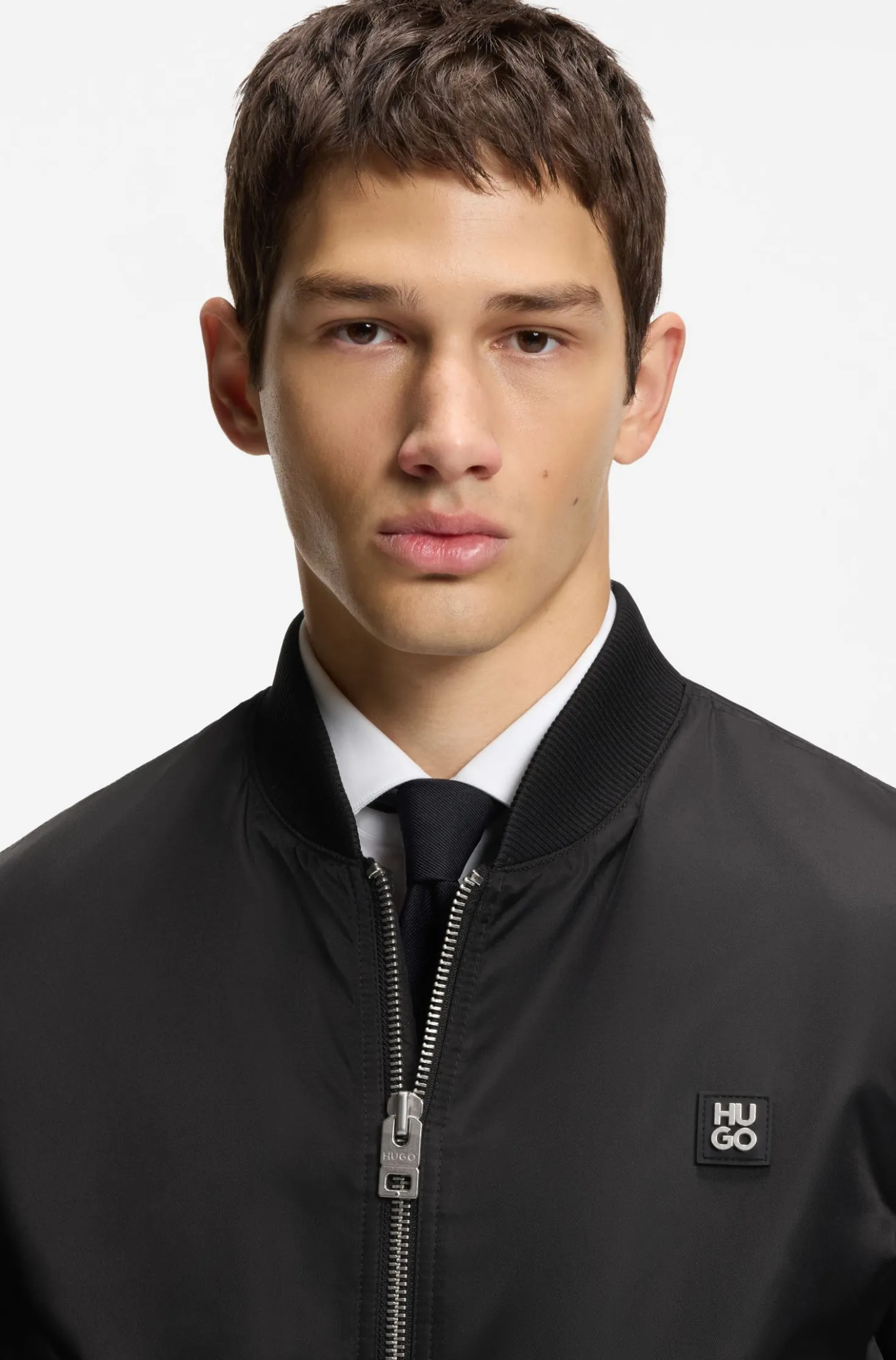 Water-repellent bomber jacket with stacked logo