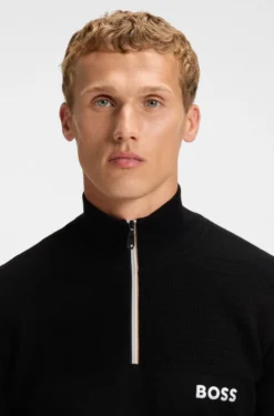 Water-repellent cotton-blend sweater with zip neck