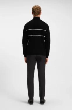 Water-repellent cotton-blend sweater with zip neck