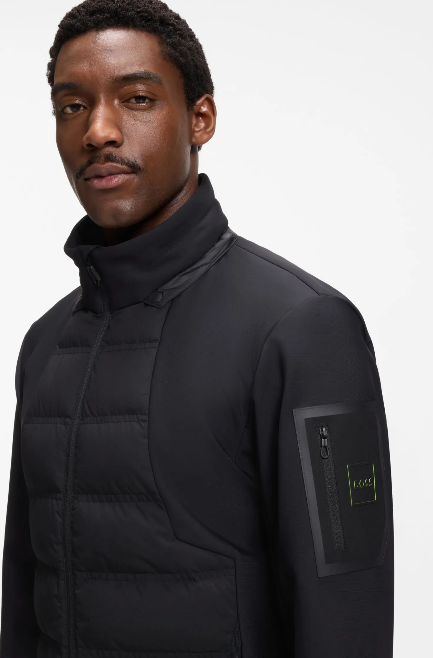 Water-repellent down jacket with detachable hood