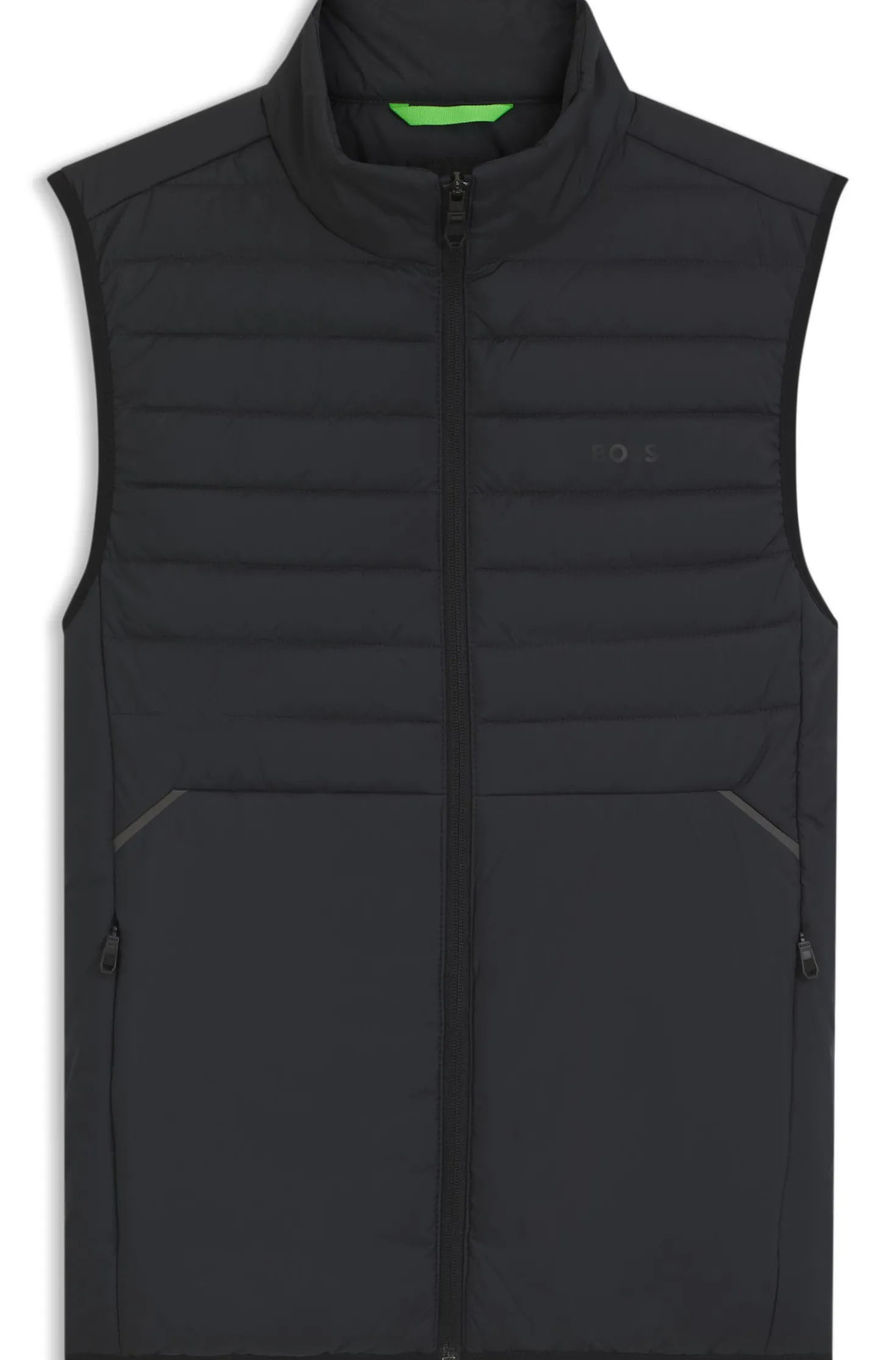 Water-repellent gilet with decorative reflective accents
