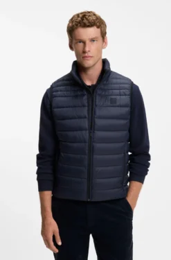 Water-repellent gilet with logo patch