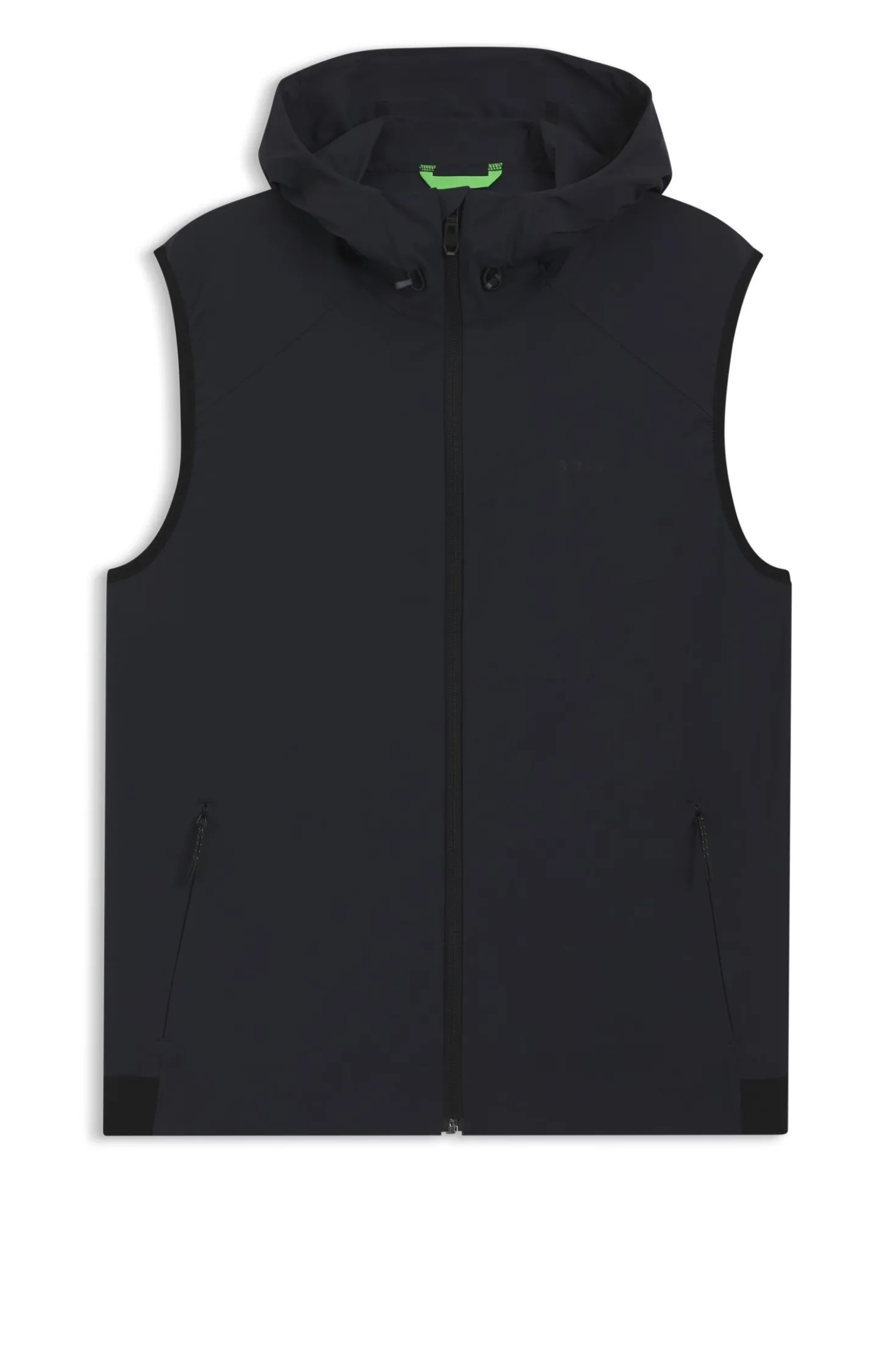 Water-repellent hooded gilet with micro-waffle structure
