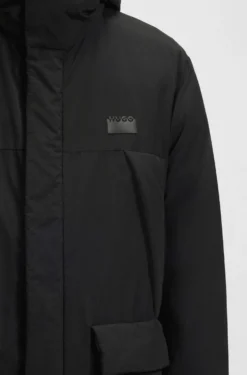 Water-repellent hooded puffer coat with split logo