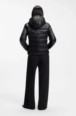 Water-repellent hooded puffer jacket with logo print