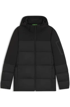 Water-repellent jacket with down filling and detachable hood