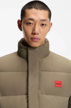 Water-repellent padded jacket with logo patch