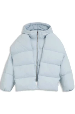 Water-repellent padded jacket with detachable sleeves and scarf
