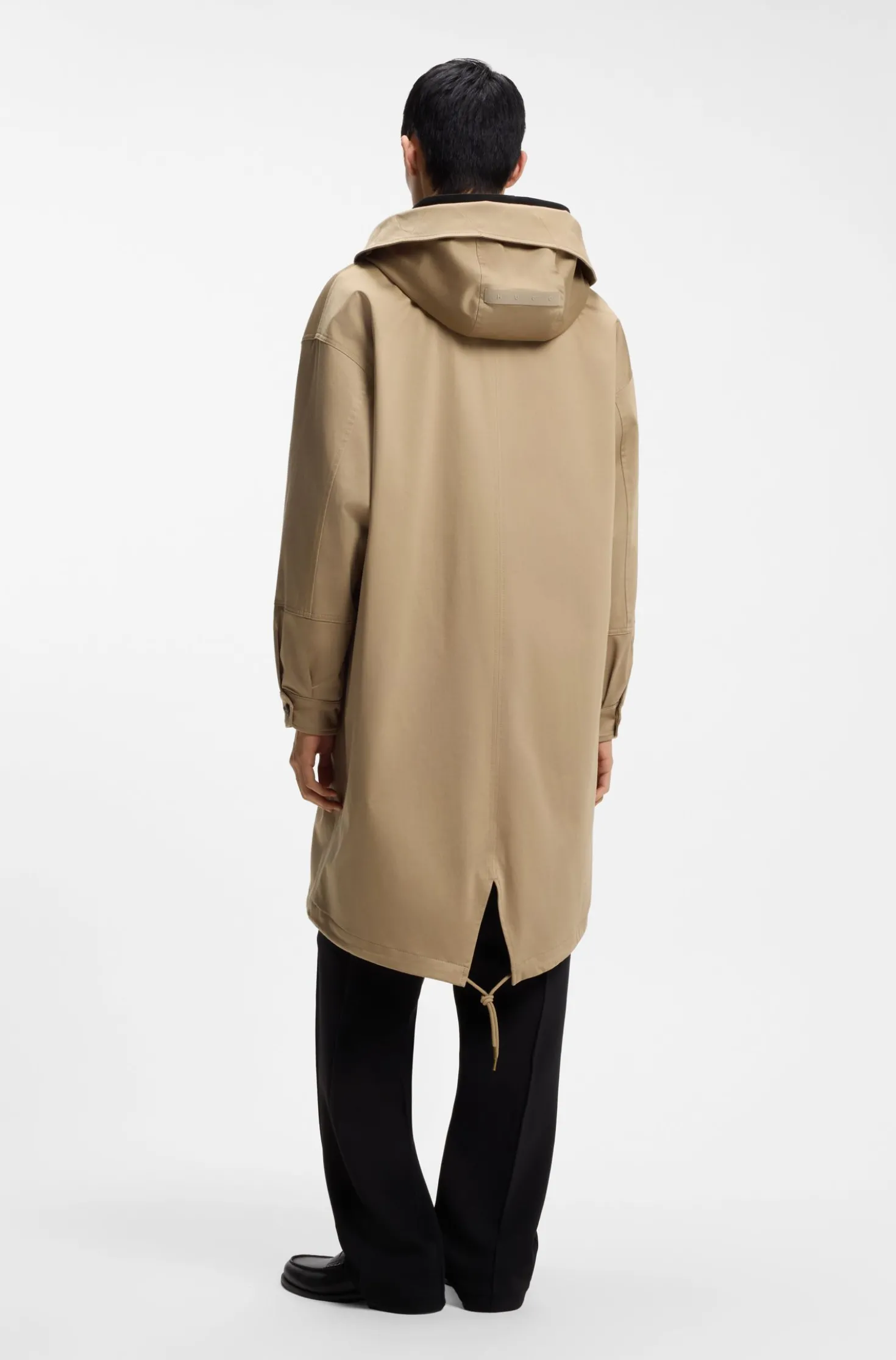 Water-repellent parka in stretch-cotton satin