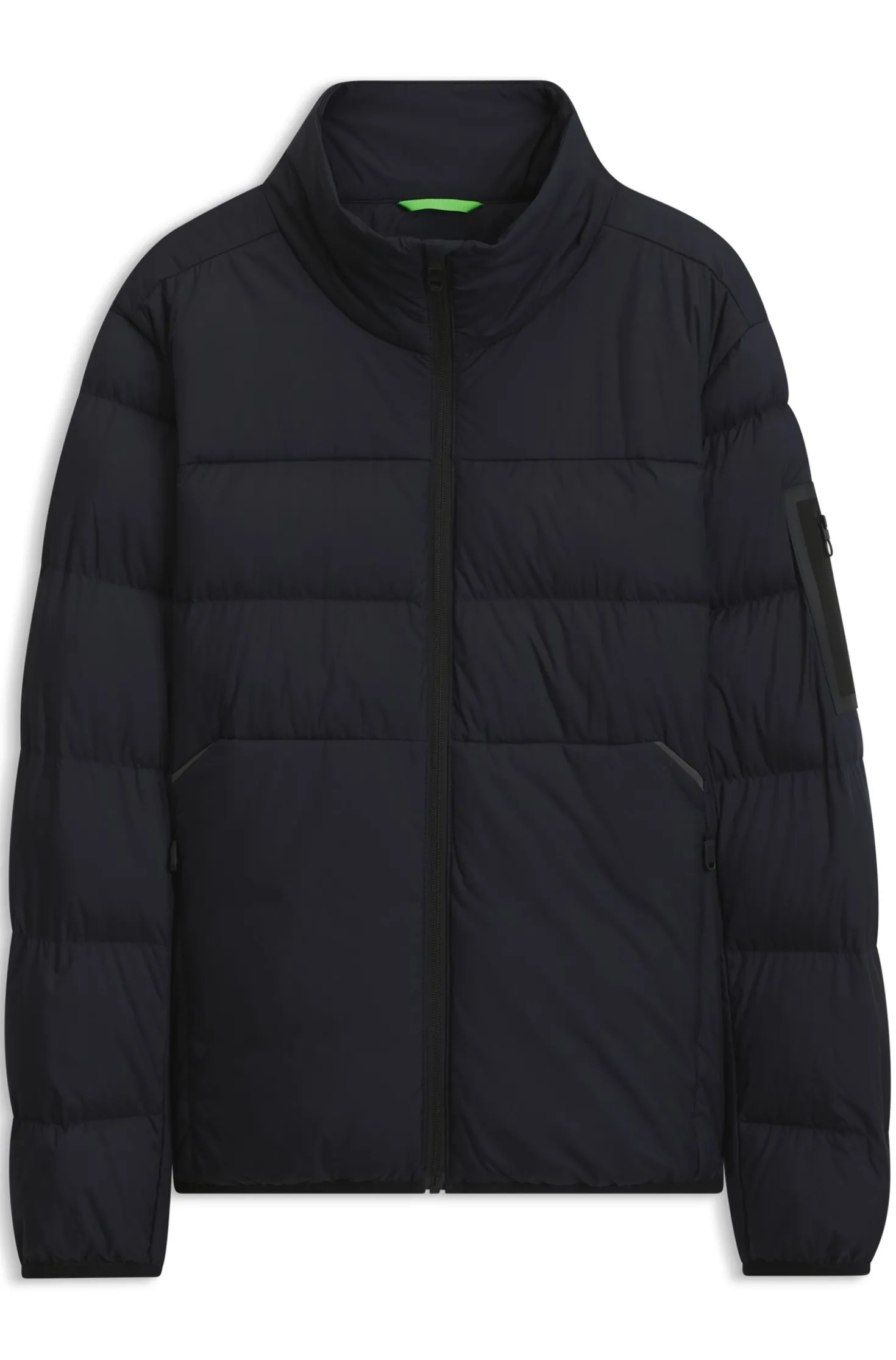 Water-repellent puffer jacket with zipped sleeve pocket