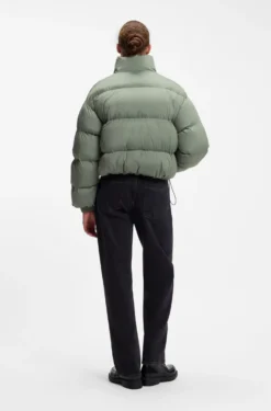 Water-repellent puffer jacket with stand collar