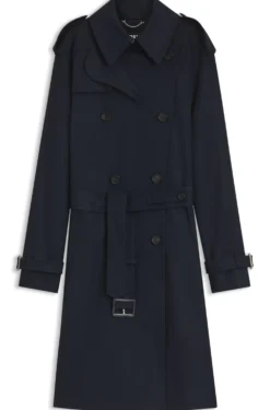 Water-repellent trench coat with buckled belt