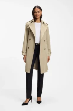 Water-repellent trench coat with buckled belt
