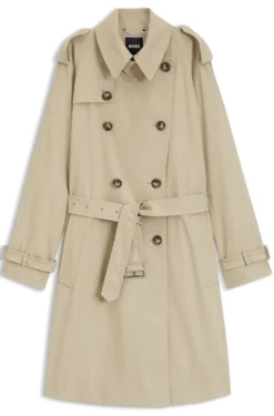 Water-repellent trench coat with buckled belt