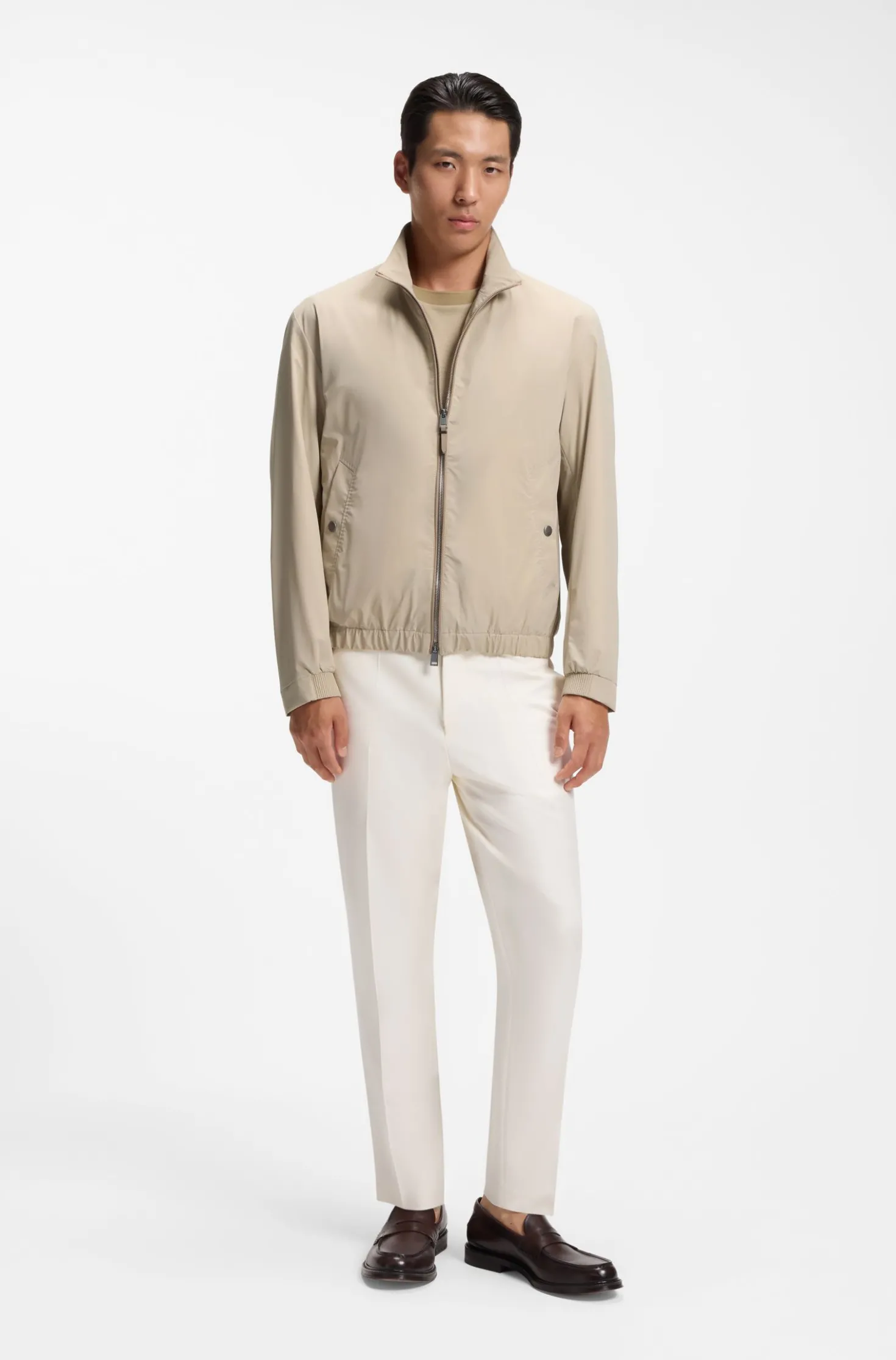 Water-repellent zipped jacket with two-way stretch