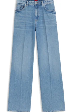 Wide-leg-fit jeans in light-blue denim