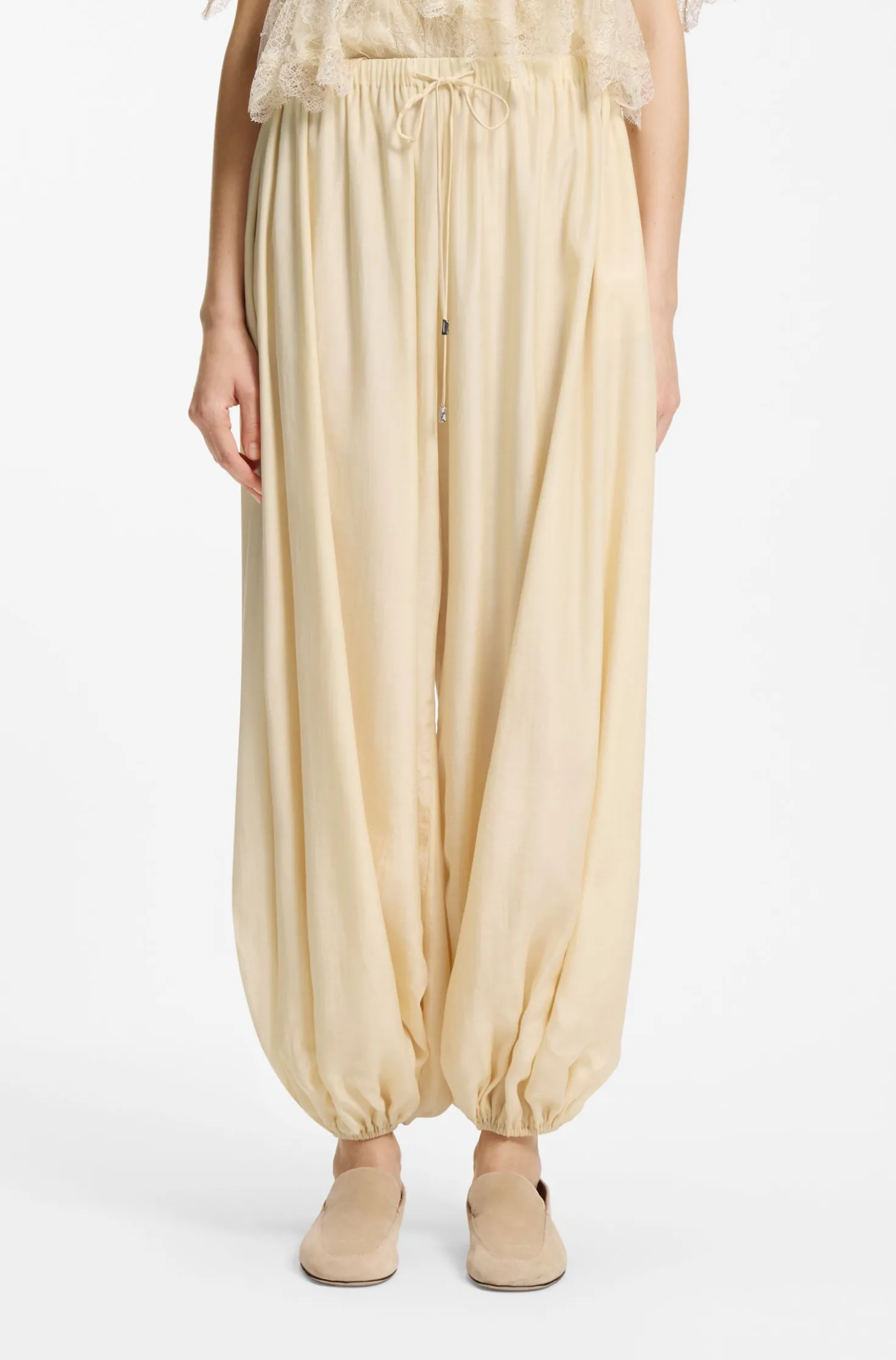 Wide-leg-fit trousers blended with modal