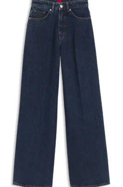 Wide-leg jeans in blue denim with front pleats