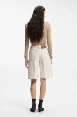 Wide-leg shorts in washed ecru denim