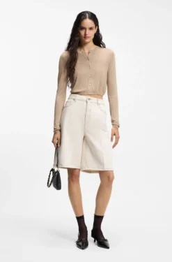 Wide-leg shorts in washed ecru denim