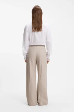 Wide-leg trousers in melange flannel with front pleats