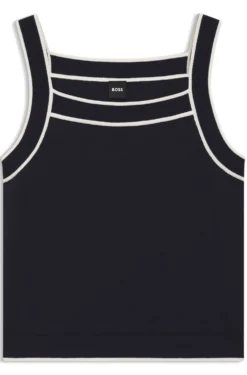 Wide-neck knitted vest top with contrast piping