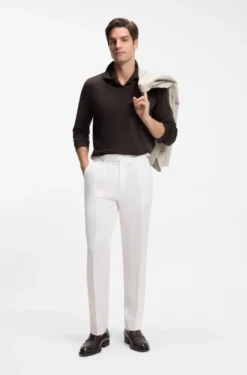 Wool-blend polo shirt with Johnny collar