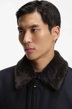 Wool-cashmere coat with faux-fur collar