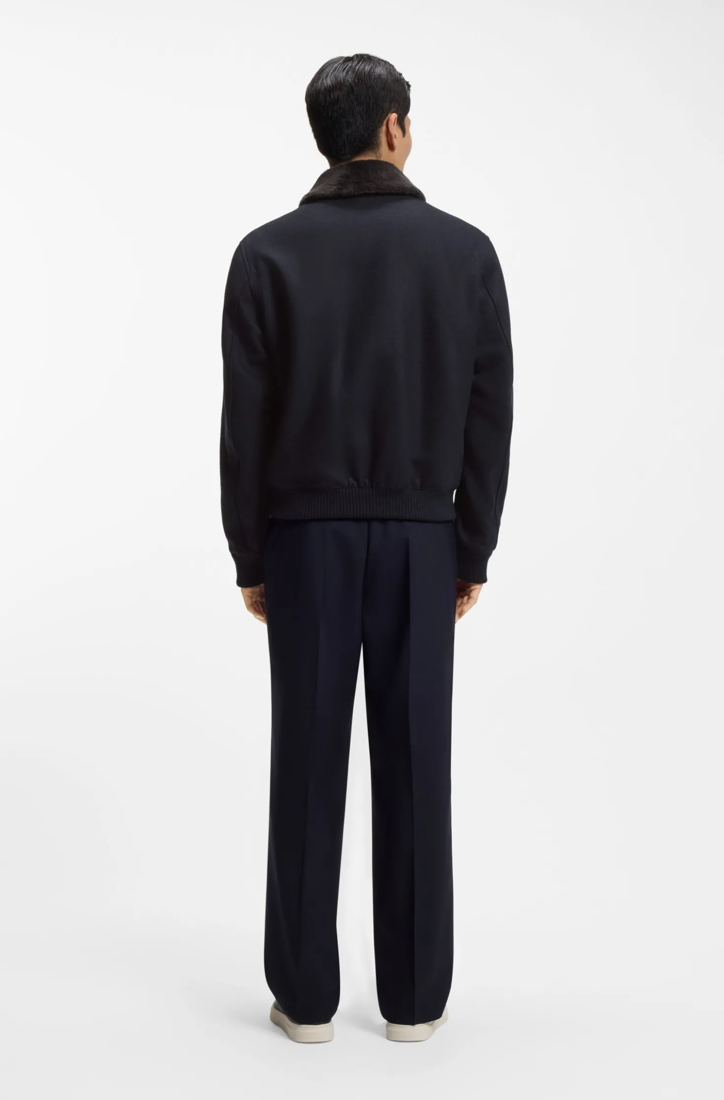 Wool-cashmere coat with faux-fur collar