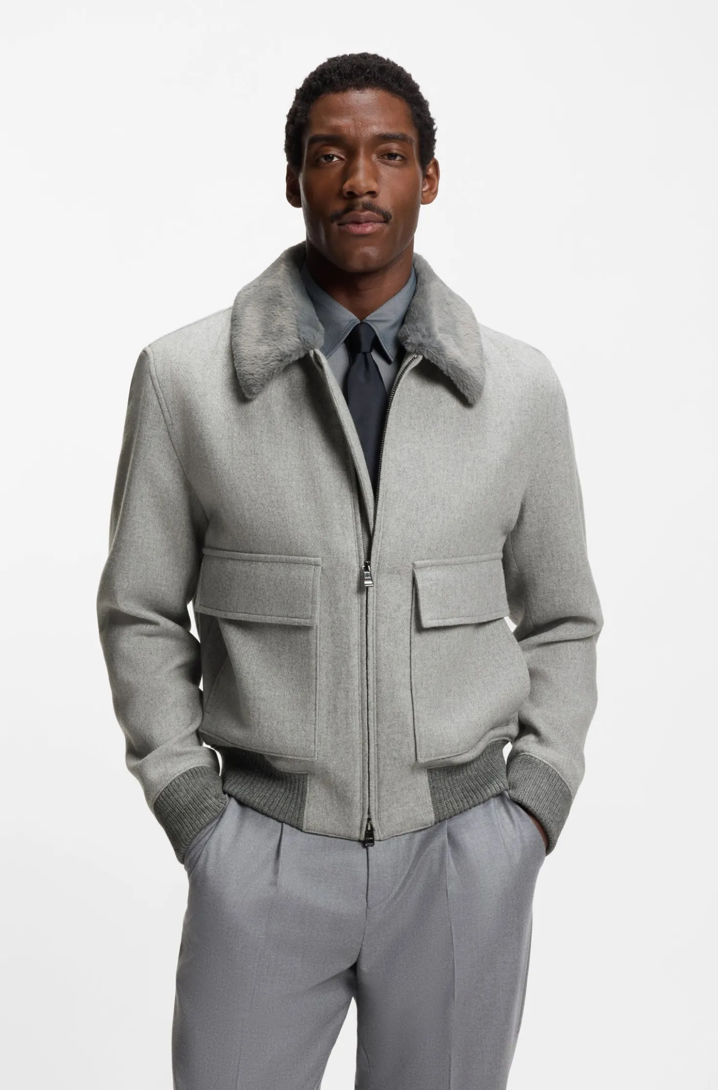 Wool-cashmere coat with faux-fur collar