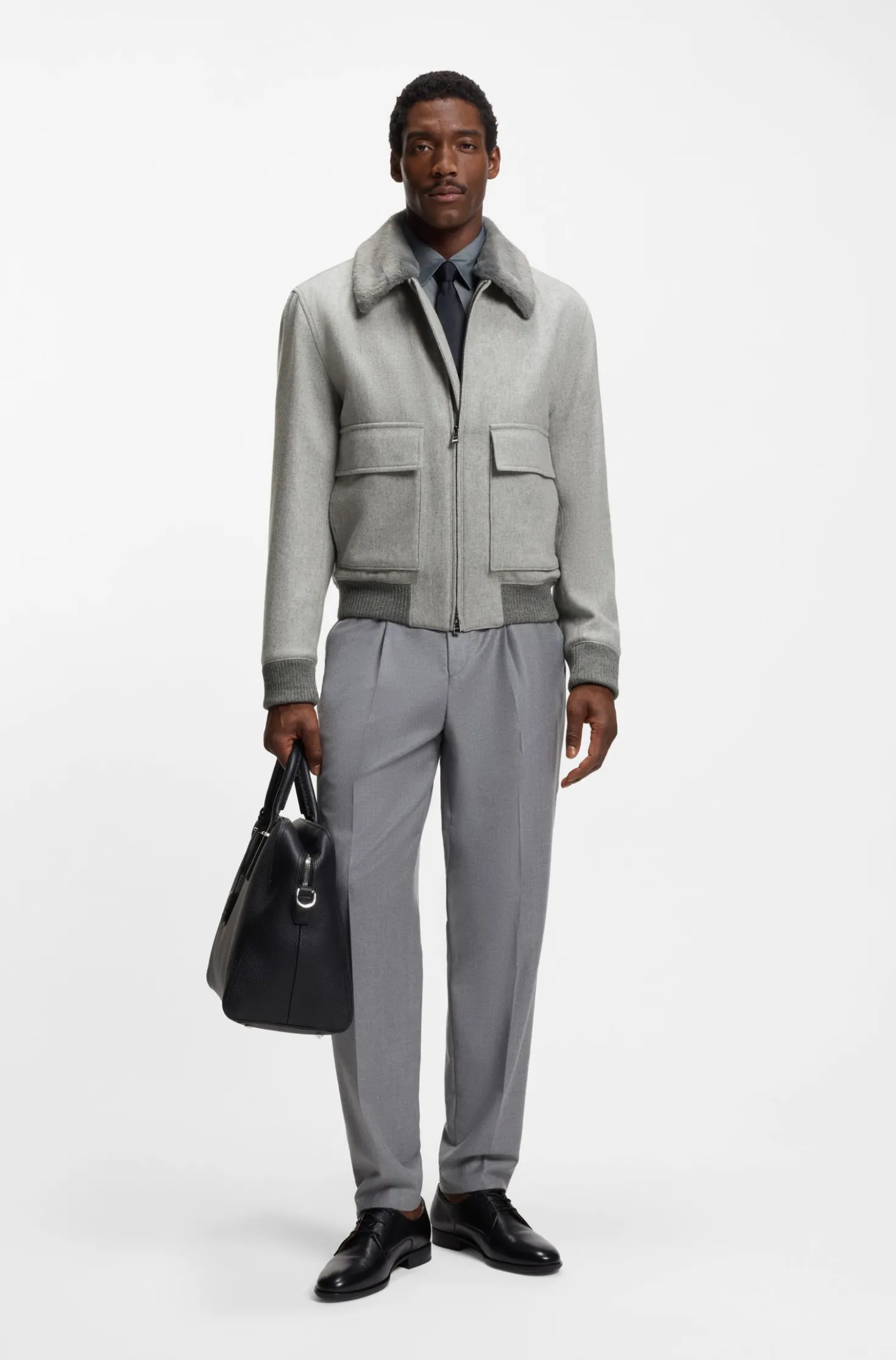 Wool-cashmere coat with faux-fur collar