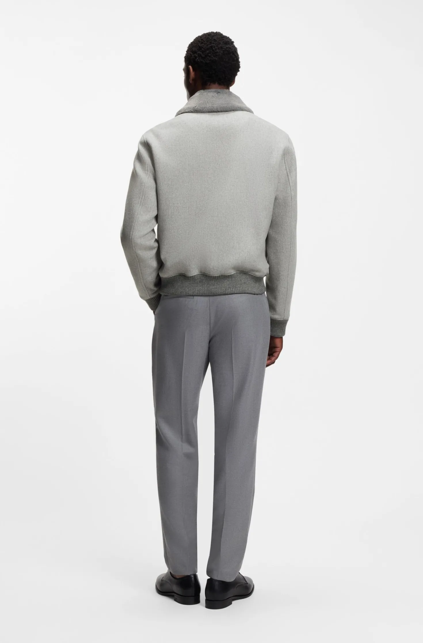 Wool-cashmere coat with faux-fur collar
