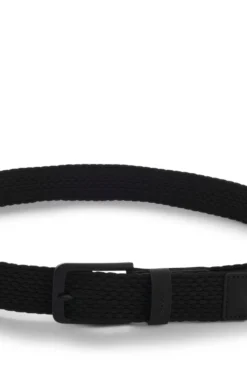 Woven belt with leather trims and logo detail