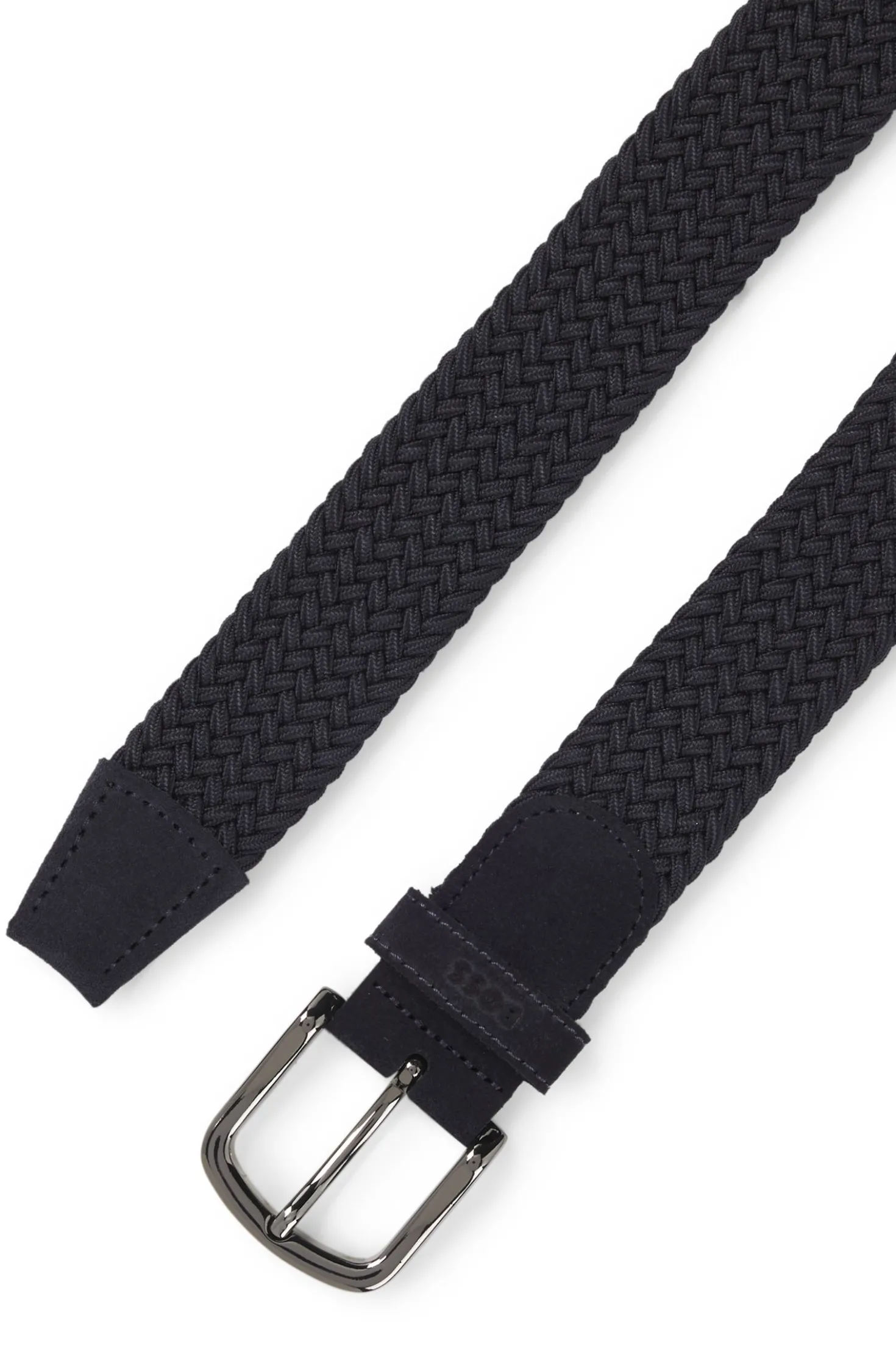 Woven belt with leather trims