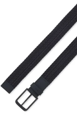 Woven belt with leather trims and logo detail