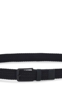 Woven belt with leather trims and logo detail