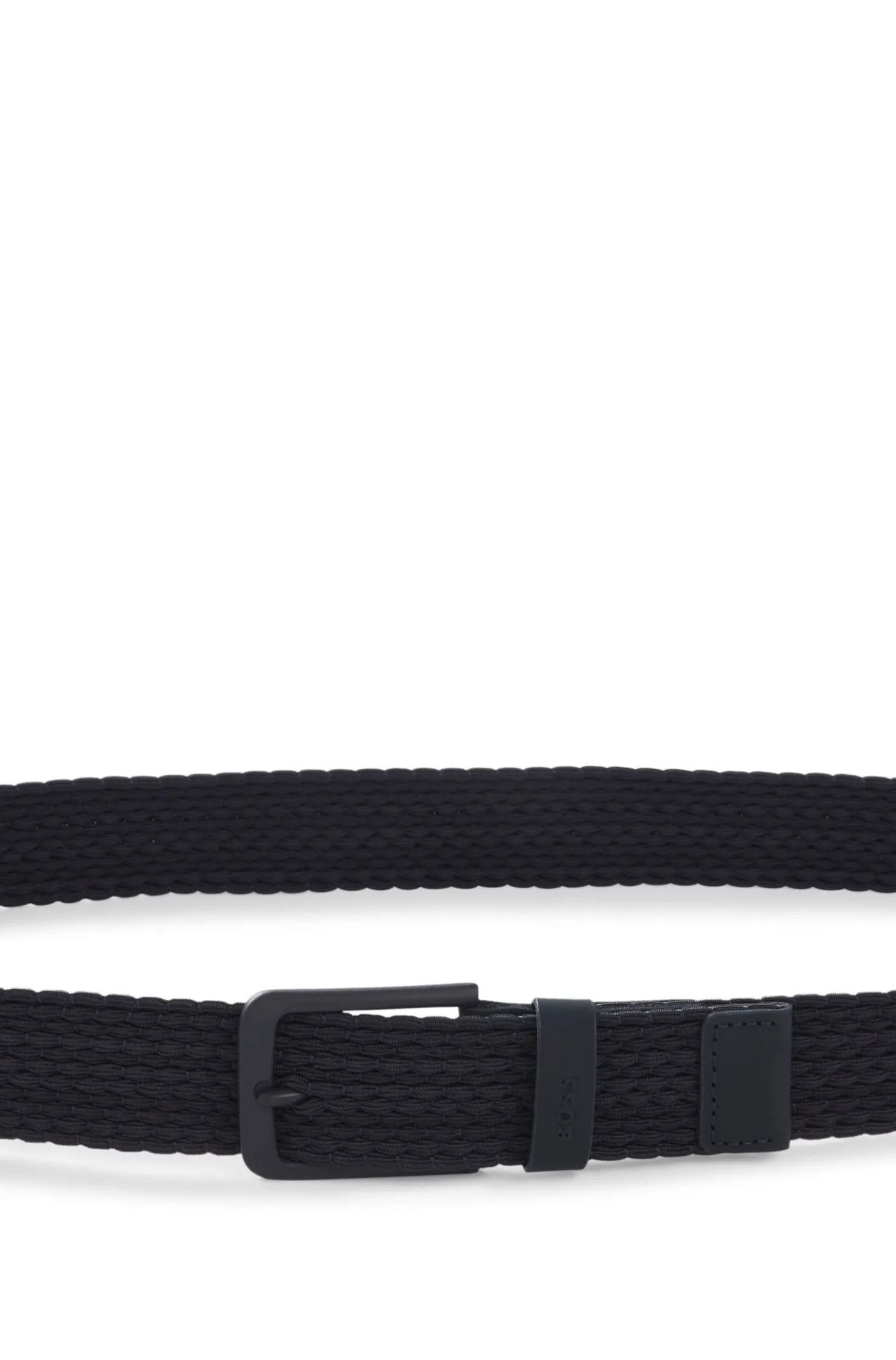 Woven belt with leather trims and logo detail