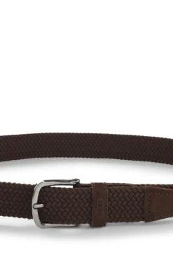 Woven belt with leather trims
