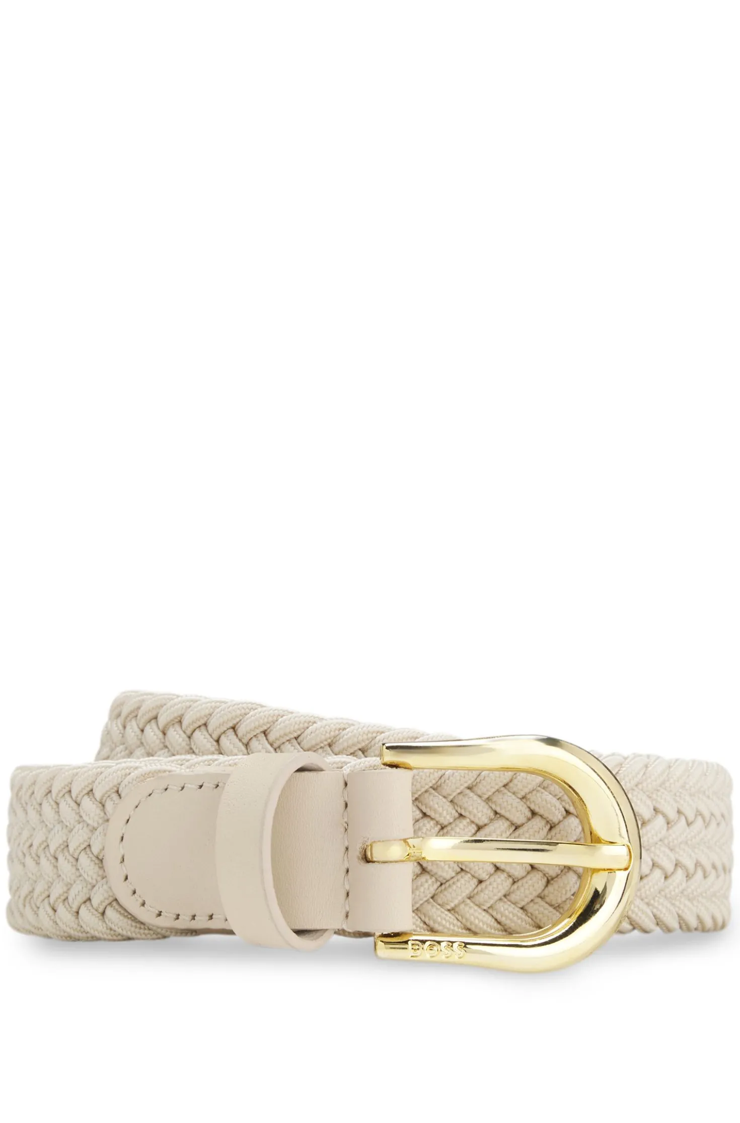 Woven belt with leather trims