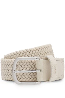 Woven belt with leather trims