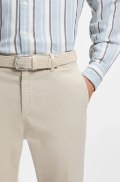 Woven belt with leather trims